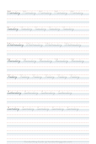 Days of the week - Basic cursive worksheet thumbnail