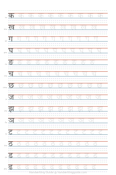 Hindi consonants (vyanjan) with tracing worksheet thumbnail