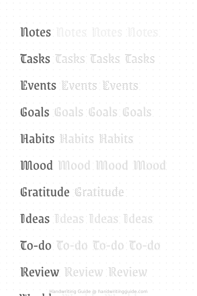 Journal headers in blackletter worksheet thumbnail