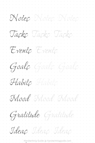 Journal headers in flourished script worksheet thumbnail