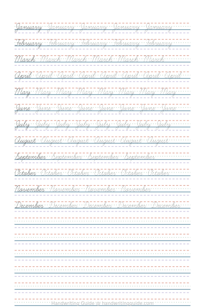 Months of the year in cursive worksheet thumbnail