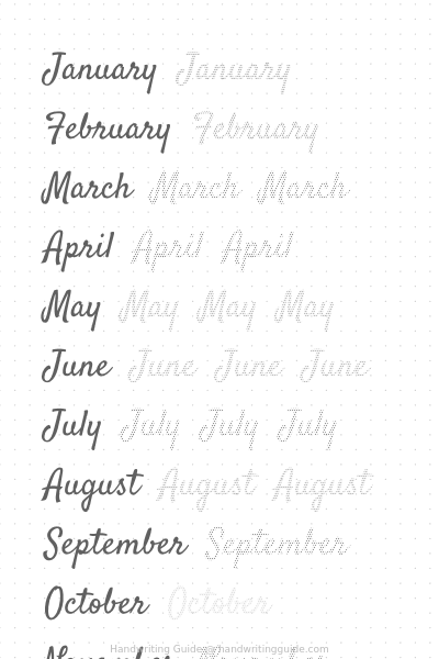 Months in relaxed brush script worksheet thumbnail