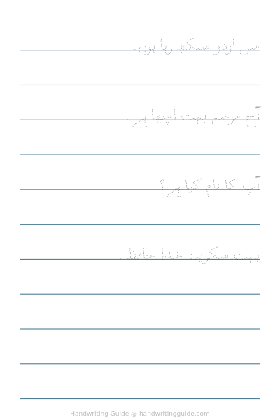 Everyday Urdu sentences copywork worksheet thumbnail