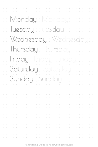 Weekdays in art-deco caps worksheet thumbnail