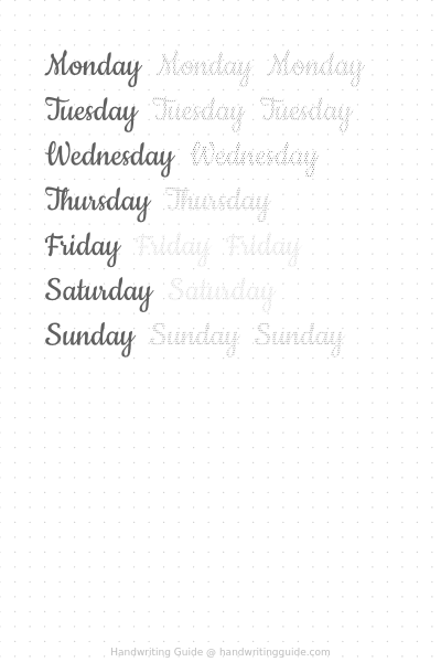 Weekdays in brush script worksheet thumbnail
