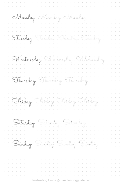 Weekdays in monoline script worksheet thumbnail
