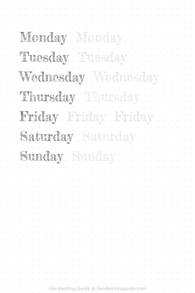 Weekdays in sketched serif caps worksheet thumbnail